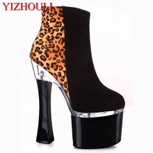 Wholesale18-20cm fashion platform leopard boots 8 inch winter autumn high heels sexy women ankle boots classic party short boots 2024 - buy cheap