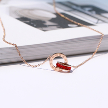 YUN RUO 2018 New Rose Gold Color Fashion Red Zircon Roman Numerals Pendant Necklace Titanium Steel Jewelry Woman  Gift Not Fade 2024 - buy cheap