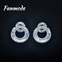 Funmode New Round Shape and Cubic Zircon Stud Earrings for Women Cubic Zircoina Earring New Arrival Jewelry Women Bijoute F018E 2024 - buy cheap