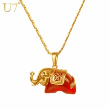 U7 Necklace Cute Red Stone Elephant Pendant & Chain Gold/Silver Color 2018 Gift For Girl/Women Animals Jewelry Necklaces P1153 2024 - buy cheap