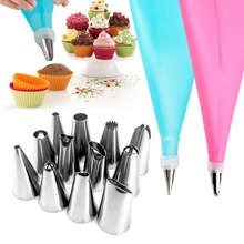 14 Pcs/Set Kitchen Accessories Icing Piping Cream Pastry Bag + 12 Stainless Steel Nozzle Set Diy Cake Decorating Tips Set Tools 2024 - buy cheap