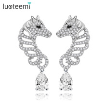 LUOTEEMI 2016 Fashion Popular CZ Crystal Lady Fine Vivid Horse Stud Earrings Brincos For Women Wholesale Jewelry Accessories 2024 - buy cheap