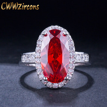 CWWZircons-Anillo de circonia cúbica para mujer, sortija de compromiso con piedra de circonia cúbica de fuego brillante, elegante, cristal rojo, grande, joyería R066 2024 - compra barato