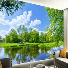 Beibehand azul céu branco nuvens, vista árvore salão, tv, cenário, grande papel de parede personalizado, murais 2024 - compre barato