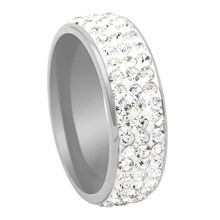 Hainon оптовая продажа высококачественные классические ювелирные изделия из нержавеющей стали с 3 рядами кристаллов обручальное кольцо золотистого и серебристого цвета кольца для женщин 2024 - купить недорого