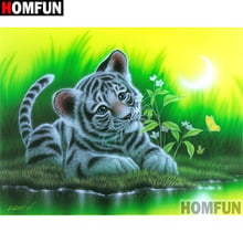 HOMFUN-pintura de diamante 5D DIY "tigre blanco", bordado de diamantes de imitación, estilo punto de cruz, decoración del hogar con diamantes, A00197 2024 - compra barato