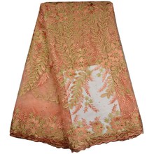 Tela de encaje francés de guipur africano, tejido bordado con cuentas, Color melocotón, F708 2024 - compra barato