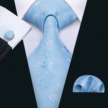 2018 Barry.Wang New Men`s Tie Blue Floral For Wedding Neck Ties Silk Jacquard Woven Gravata Necktie Hanky Cufflinks Set FA-5001 2024 - buy cheap