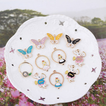 10pcs Butterfly Alice Girl Rabbit Charms Bracelets Making Drop Oil Metal Enamel Pendant Earring Hair Jewelry Accessories YZ432 2024 - buy cheap