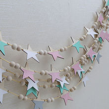 Nordic Wooden Beads Stars Hanging Banners Girl Baby Room Wall Hanging Decorations Children's Room Fashion Soft Furnishings 2024 - buy cheap