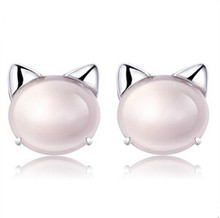 2016 New arrival high quality cute little cat animal design 925 sterling silver ladies`stud earrings jewelry gift 2024 - buy cheap