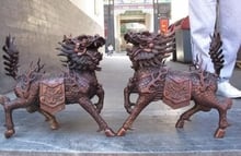 16 Chinese Red Bronze Copper Feng Shui Evil Foo Dog Lion kylin Kirin Statue Pair 2024 - buy cheap