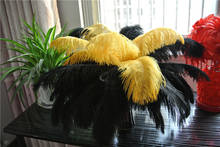 Free Shipping-100 pcs/lot 12-14inch(30-35cm)  black and Gold Ostrich Feather Plume wedding centerpiece decor 2024 - buy cheap
