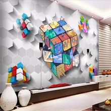 Papel tapiz personalizado 3D, bloque de cubo de Rubik, decoración de pared para sala de estar, material impermeable 2024 - compra barato