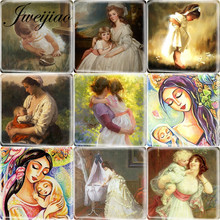Jweijiao 5 pçs/lote clássico mãe e crianças arte pintura paiting forma quadrada 12mm diy cabochão de vidro acessórios jóias 2024 - compre barato