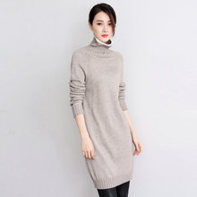 HOT SALE 2019 New Winter Wool Cashmere Blending Long Women Dress Knitted Pullovers Tops White Edge High Collar Slim Warm Sweater 2024 - buy cheap