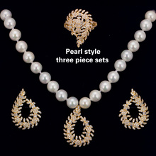 Bride talk High fashion Pearl style Cubic zirconia three-piece sets Necklace ring earrings Women accessories wholesale 2024 - buy cheap