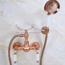 Antique Red Copper Bathroom Bathtub Shower Faucet Set Single Handle Mixer Tap with Wall Mounted Ceramic Hand Held Shower Bna357 2024 - buy cheap