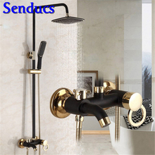Senducs Black Gold Shower System Fashion Black Gold Bathroom Shower Faucet Inwall Mounted Rainfall Bath Shower Set 2024 - buy cheap