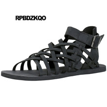 Diseñador Marrón Punta Abierta Zapatos Italiano Playa Romano Botas Correa Moda Piel Genuina Plano Sandalias Gladiador Hombre Verano Negro 2024 - compra barato