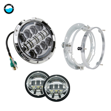 7 inch Round 80W LED  Headlight+4.5 '' Fog Lights Auxiliary Passing Lights+7" Mounting Bracket Ring fit for motorcycle 2024 - buy cheap