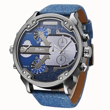 Мужские спортивные часы OULM Denim, кварцевые часы с большим циферблатом из нержавеющей стали и кожи, модные наручные часы 2024 - купить недорого