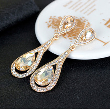 Double Waterdrop Design Crystal Drop Earrings Luxury Rhinestone Inlaid Gold Color Metal Dangle Earrings Women Party Jewelry 2018 2024 - buy cheap
