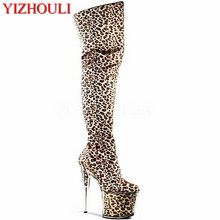 8 inch, leopard print high heels, 20 cm crystal soles thigh-high stiletto boots, model stage banquet boots 2024 - buy cheap