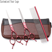 7" 440C Customized Logo Red Dog Grooming Scissors Kit Thinning Shears Straight Scissors Professional Pet Scissors Add Bag C9029 2024 - compre barato