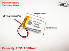 JST 1.25mm customized Good Qulity 3.7V,1000mAH,102535 Polymer lithium ion / Li-ion battery for TOY,POWER BANK,GPS,mp3,mp4 2024 - buy cheap