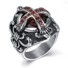 US size 9-12# Top Quality Cross Red Gem Stainless Steel Gothic Biker Ring For Women Men's  Christmas day.Halloween Gifts 2024 - buy cheap