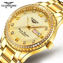 Guanqin relógio mecânico masculino de luxo, relógio automático de marca para homens de negócios em aço dourado com strass 2024 - compre barato
