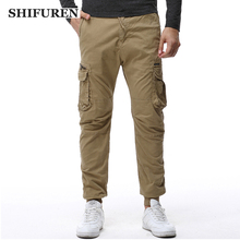Shifuren calças táticas cargo, calças para corrida militar, casual, de algodão, com muitos bolsos, fita de hip hop masculina 2024 - compre barato