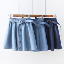 Falda de cintura alta para mujer, a la moda Minifalda vaquera, estilo Preppy, para primavera y verano, con cinturón, SK11, 2020 2024 - compra barato