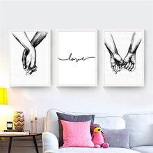 Pintura de lona nórdica para decoración del hogar, arte de pared de mano en blanco y negro, figura impresa con letras de amor, decoración minimalista para dormitorio, pintura artística dulce 2024 - compra barato