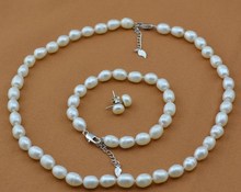 Colar de pérola de água doce real, conjunto de joias com brincos e colar, joias elegantes para casamento 2024 - compre barato