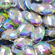 JUNAO 10*14mm 30*40mm Sew On Crystal AB Oval Rhinestones Flat Back Clear Acrylic Stones Sewing Strass Crystal for Clothes Crafts 2024 - buy cheap