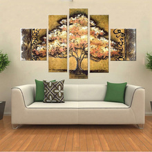 Pintado a mano 5 unidades moderno paisaje pinturas al óleo sobre lienzo arte de la pared árbol chino imágenes para sala Decoración 2022 - compra barato