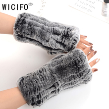 2019 New Good Elastic Women Real Natural Knitted Rex Rabbit Fur Fingerless Gloves Winter Fashion Warm Rex Rabbit Fur Mittens 2024 - buy cheap