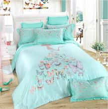 HOT sale light green Butterfly fairy girl 100% natural tencel SILK 4pcs bedding set bed linen comforter/duvet cover kit/B3536 2024 - buy cheap