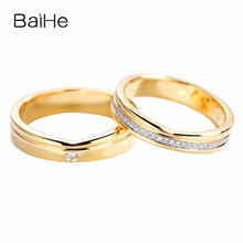 Baihe anel de casamento e noivado, anel redondo de diamantes naturais 14k e ouro amarelo 0.17ct h/si, joias finas da moda para casal 2024 - compre barato