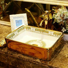 Luxurious Patterned Golden Rectangular Countertop Ceramic Bathroom Sink Wash Basin 2024 - buy cheap