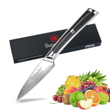 Нож шеф-повара SUNNECKO VG10, японские острые лезвия из дамасской стали, 3,5 дюйма, рукоятка G10, инструменты для резки фруктов и овощей 2024 - купить недорого