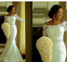 Vestido de noiva de noiva africano sereia vestidos de casamento 2021 sexy 3/4 manga rendas tribunal trem beading faixas nupcial vestido de casamento 2024 - compre barato