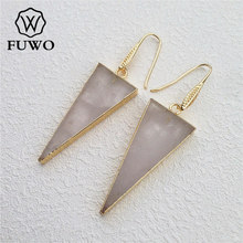 FUWO Natural Crystal Quartz Triangle Earrings With Gold Electroplate Elegant Minimalist Crystal Dangle Earrings Jewelry ER001 2024 - buy cheap