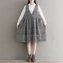 Autumn winter warm soft women kawaii dress 2018 new fashion V-neck plaid vest cotton dress vestidos invierno 2024 - buy cheap