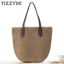 Bolsa de mão feminina com estampa clássica, bolsa de ombro casual para praia, palha, moda praia e verão 2019 2024 - compre barato