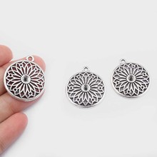 10pcs Tibetan Silver Hollow Open Flower Round Charms Pendant For DIY Bracelet Necklace Jewelry Findings Making 24*27mm 2024 - buy cheap