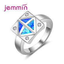 Anillo de ópalo de fuego cuadrado azul para mujer, anillos de boda de Plata de Ley 925 para mujer, regalo de joyería de aniversario 2024 - compra barato