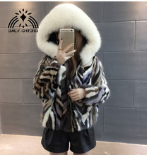 Real natural genuine mink fur coat with fox fur hood women fashion colorful  fur jacket outwear custom any size 2024 - buy cheap